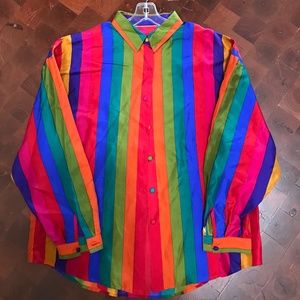 100% silk gay pride rainbow blouse VINTAGE 1980s